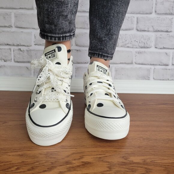 ❤️Chuck Taylor All Star Lift Platform Polka Dots 8.5 Women Shoes White A10689C❤️ - Picture 7 of 16